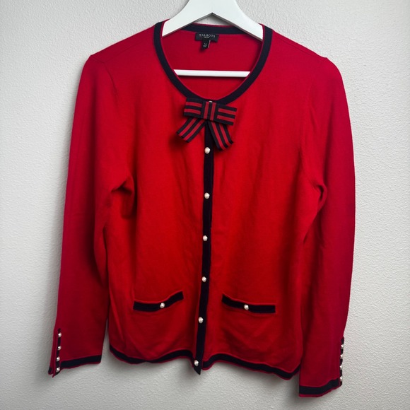 Talbots Sweaters - Talbots Charm Cardigan Sweater LP Red Pearl Button Bow Detail Cashmere Blend